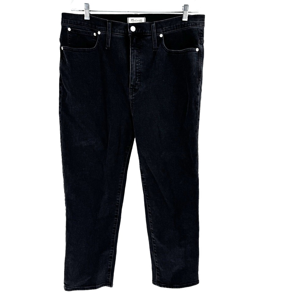 Madewell Classic Straight Jeans Women's 33 Black High Rise Stretch Mom Ankle